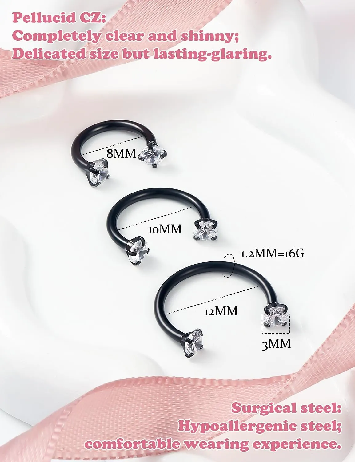 Prjndjw 16g Septum Rings Internally Threaded Surgical Steel Septum Jewelry Lip Rings Hoop Labret Jewelry Horseshoe Earrings Daith Piercing Jewelry for Women Men External thread Septum hoop