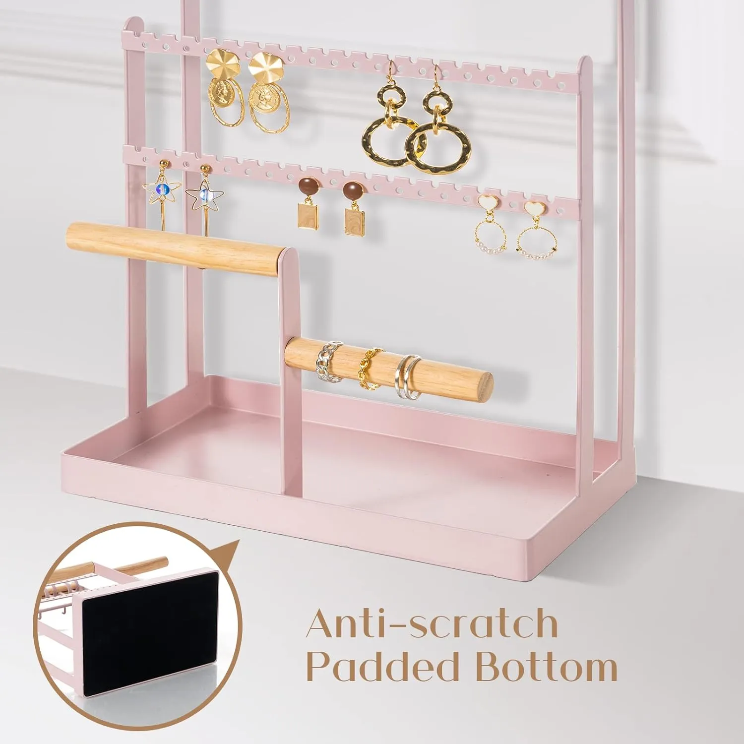 ProCase Jewelry Organizer Stand Necklace Organizer Earring Holder, 6 Tier Jewelry Stand Necklace Holder with 15 Hooks, Jewelry Tower Display Rack Storage Tree for Bracelets Earrings Rings -Pink