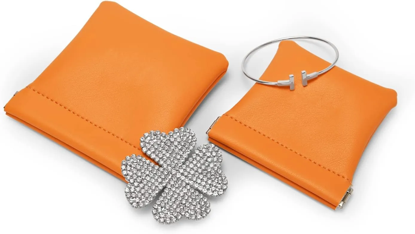 PU Leather Jewelry Travel Bag Leather Jewelry Pouch Christmas,Wedding Party Favor Gift Bag (L, Orange)