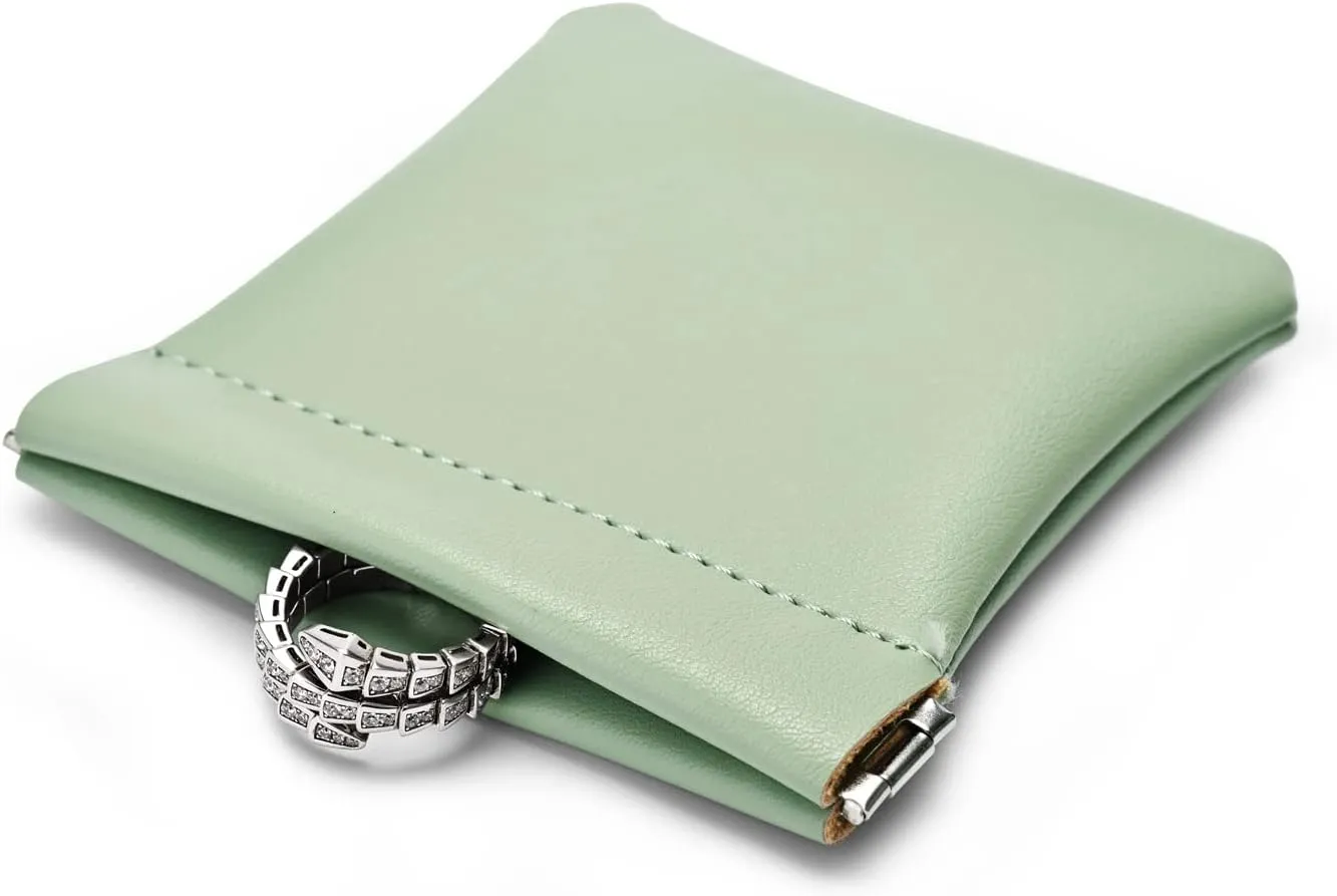 PU Leather Jewelry Travel Bag Leather Jewelry Pouch Christmas,Wedding Party Favor Gift Bag (S, Green)