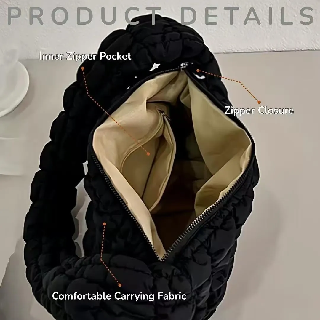 Puffer Shoulder Bag for Women Large Quilted Carryall Padding Crossbody Bag Soft Puffy Hobo Handbags Puff Purse