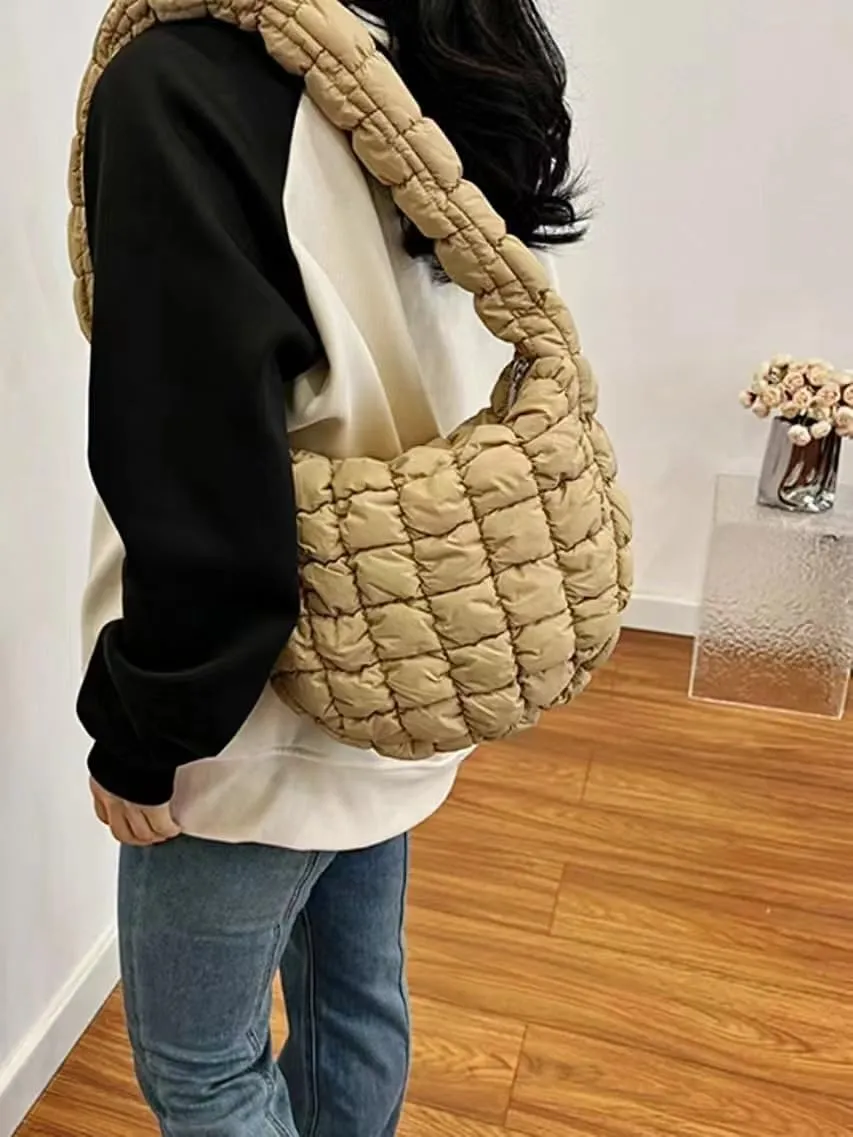 Puffer Shoulder Bag for Women Large Quilted Carryall Padding Crossbody Bag Soft Puffy Hobo Handbags Puff Purse