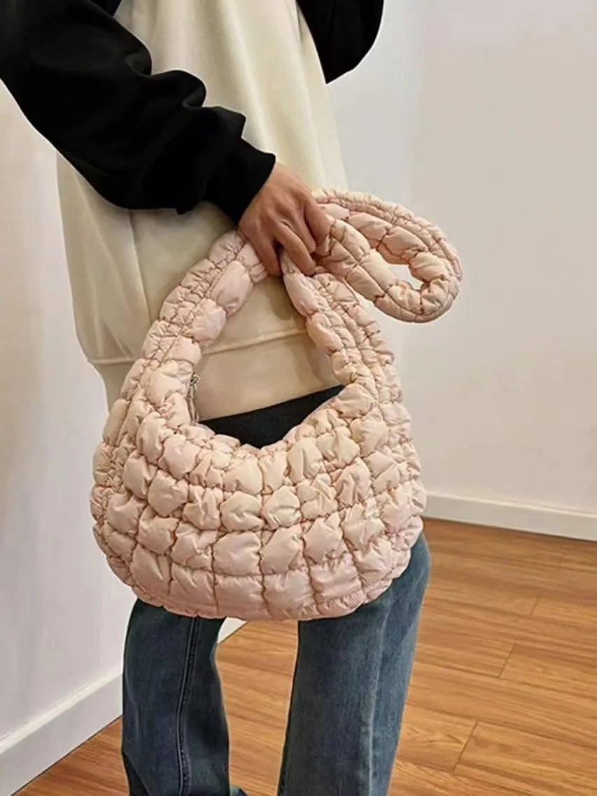 Puffer Shoulder Bag for Women Large Quilted Carryall Padding Crossbody Bag Soft Puffy Hobo Handbags Puff Purse