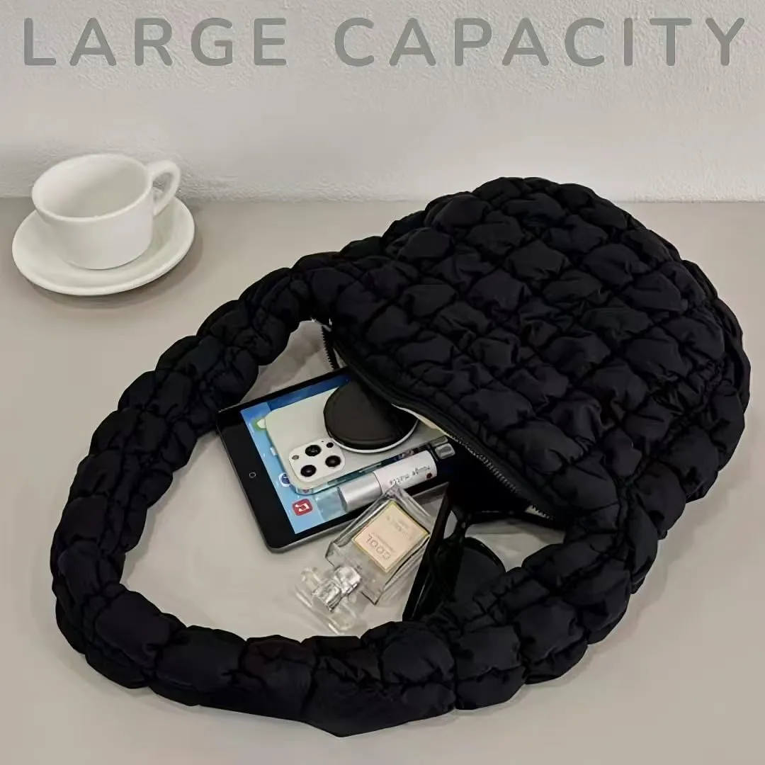 Puffer Shoulder Bag for Women Large Quilted Carryall Padding Crossbody Bag Soft Puffy Hobo Handbags Puff Purse