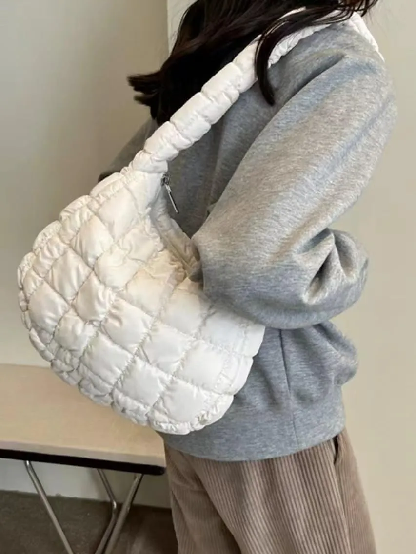 Puffer Tote Bag for Women Large Quilted Carryall Padding Crossbody Bag Soft Puffy Hobo Handbags Puff Purse