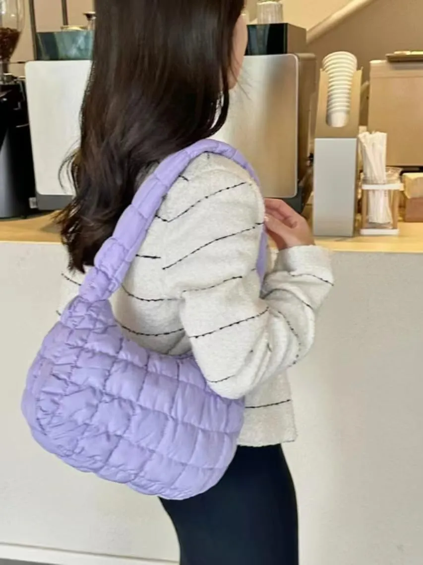 Puffer Tote Bag for Women Large Quilted Carryall Padding Crossbody Bag Soft Puffy Hobo Handbags Puff Purse