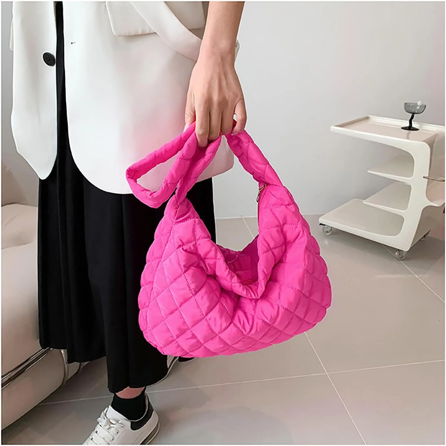 Puffer Tote Bag for Women Large Quilted Tote Bag Puffy Crossbody Shoulder Bag Lightweight Nylon Hobo Bag