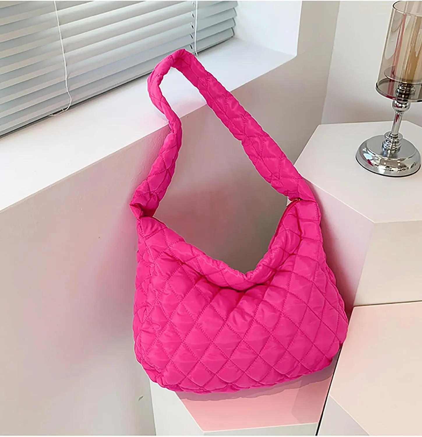 Puffer Tote Bag for Women Large Quilted Tote Bag Puffy Crossbody Shoulder Bag Lightweight Nylon Hobo Bag