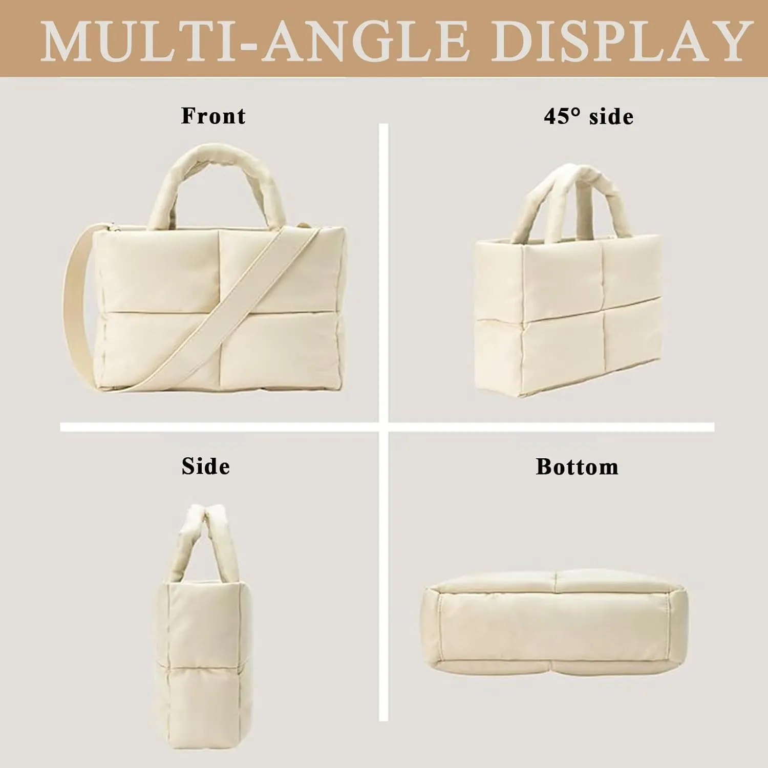 Puffy Tote Bag, Puffer Crossbody Bags for Women Light Winter Down Cotton Padded Quilted Tote Bag Shoulder Handbag