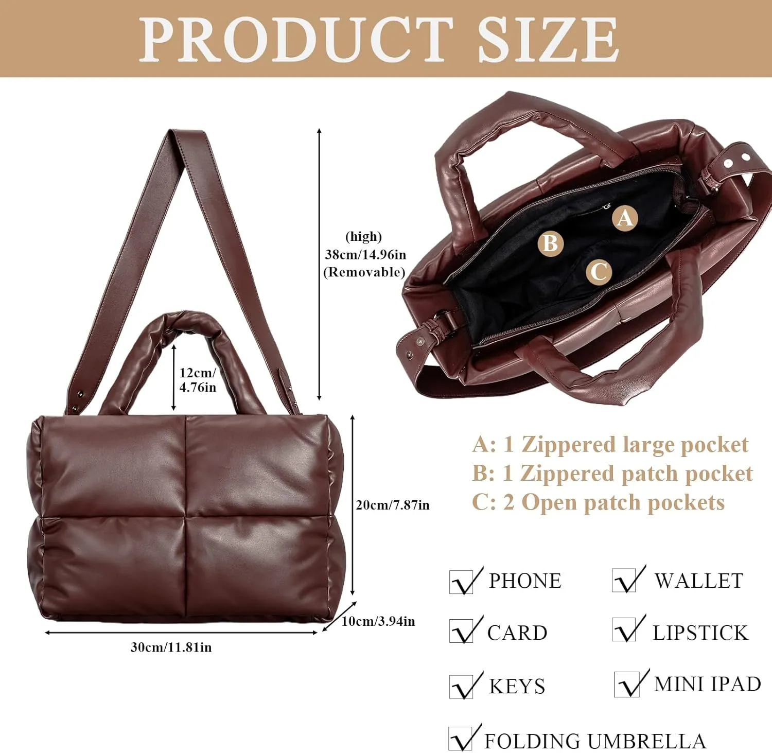 Puffy Tote Bag, Puffer Crossbody Bags for Women Light Winter Down Cotton Padded Quilted Tote Bag Shoulder Handbag