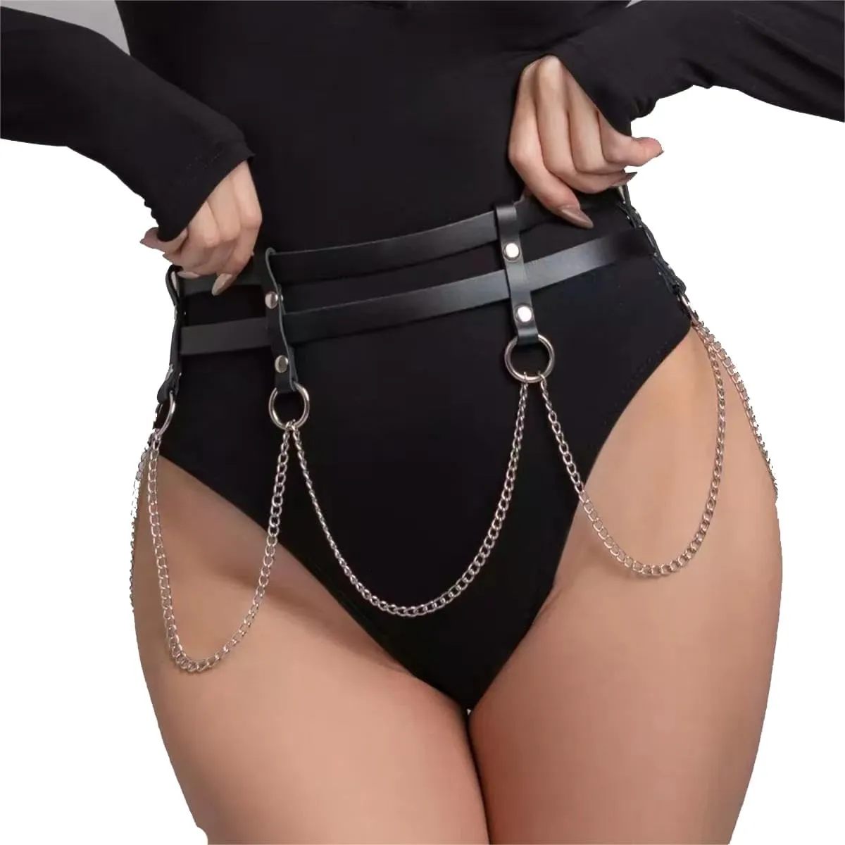 Punk Leather Thigh Chain Waist Chain Body Harness Leather Body Chain PU Belt Suspenders Cosplay
