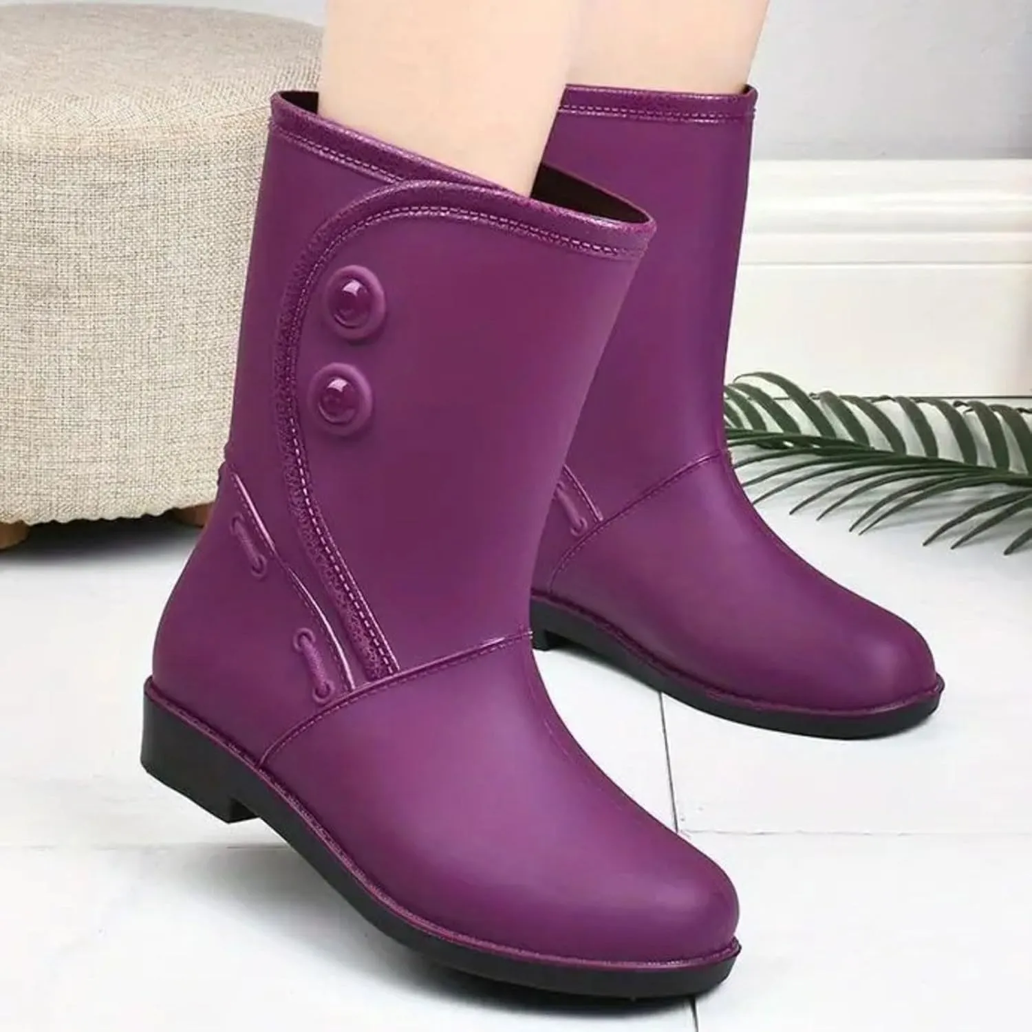 Rain Boots Women Waterproof Winter Rubber Rain Boots for Women Mid Calf Lightweight Garden Shoes