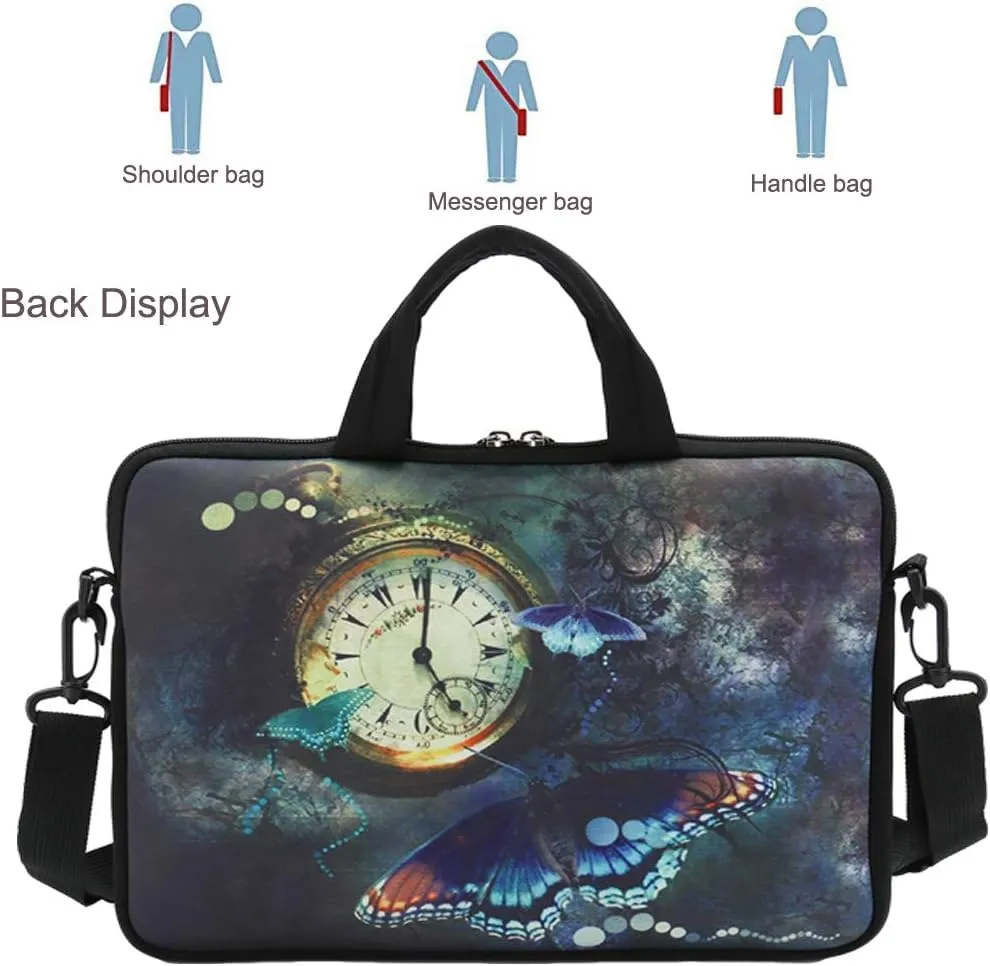 RICHEN 11 11.6 12 12.5 13 inches Chromebook/Notebook PC Messenger Bag Travel Case Neoprene Handle Sleeve with Shoulder Strap (11-13.3 inch, Clock &Butterfly)