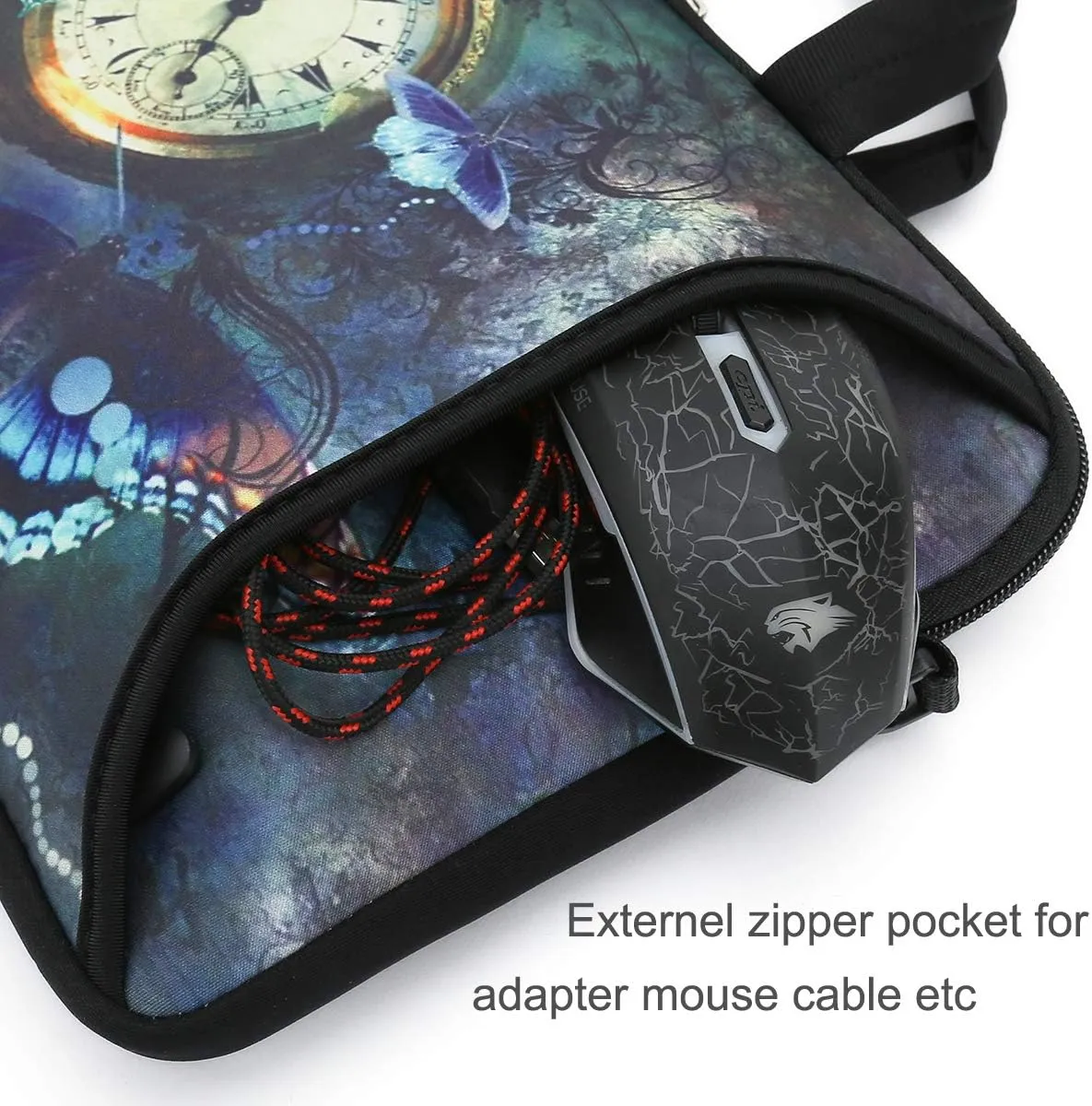 RICHEN 11 11.6 12 12.5 13 inches Chromebook/Notebook PC Messenger Bag Travel Case Neoprene Handle Sleeve with Shoulder Strap (11-13.3 inch, Clock &Butterfly)
