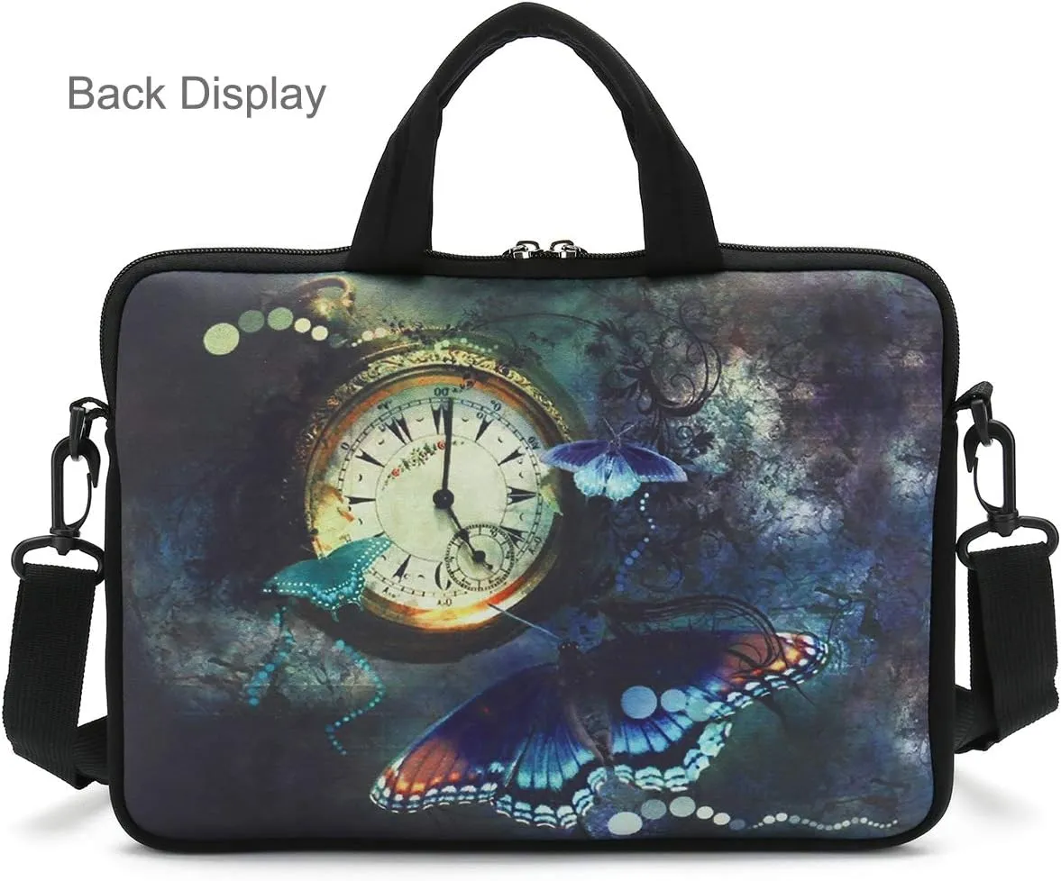 RICHEN 11 11.6 12 12.5 13 inches Chromebook/Notebook PC Messenger Bag Travel Case Neoprene Handle Sleeve with Shoulder Strap (11-13.3 inch, Clock &Butterfly)