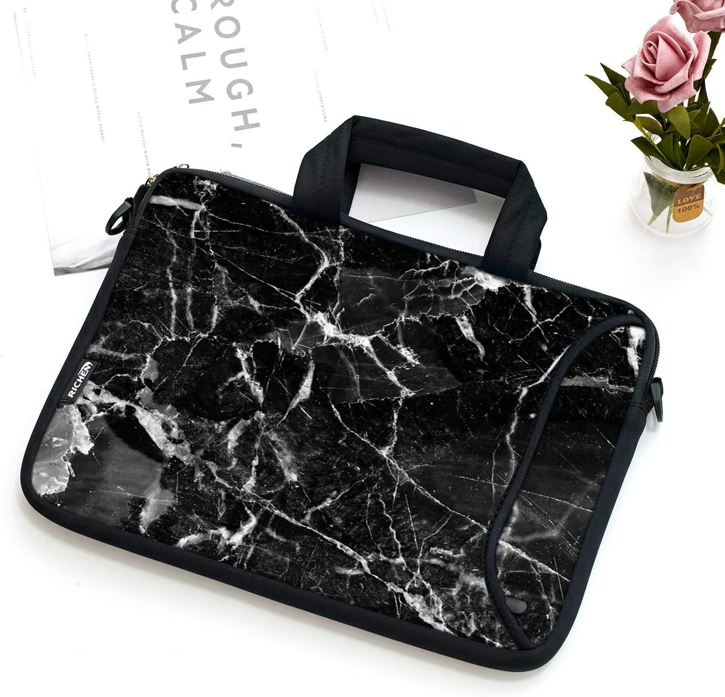 RICHEN 17 inch Laptop Shoulder Bag Carrying Case with Handle Fits 15.6/16/17/17.3/17.4 inch Laptop Notebook (16-17.3 inch, Black Marble)