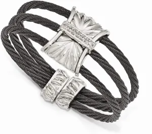 Roy Rose Jewelry Edward Mirell Jewelry Collection Titanium Sterling Silver White Sapphire Cable Cuff Bangle Bracelet