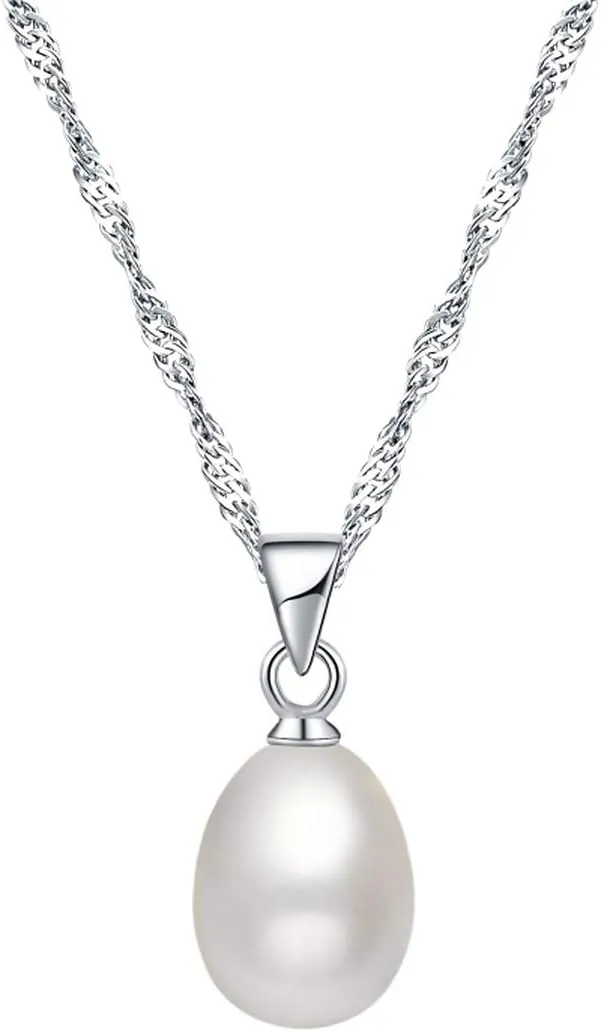 S925 Sterling Silver Drop Shape Freshwater Cultured Pearl Necklace | Silver Necklace for Women | Pearl Pendant Necklace | Jewelry for Women | Silver Pearl Necklace | Silver Jewelry