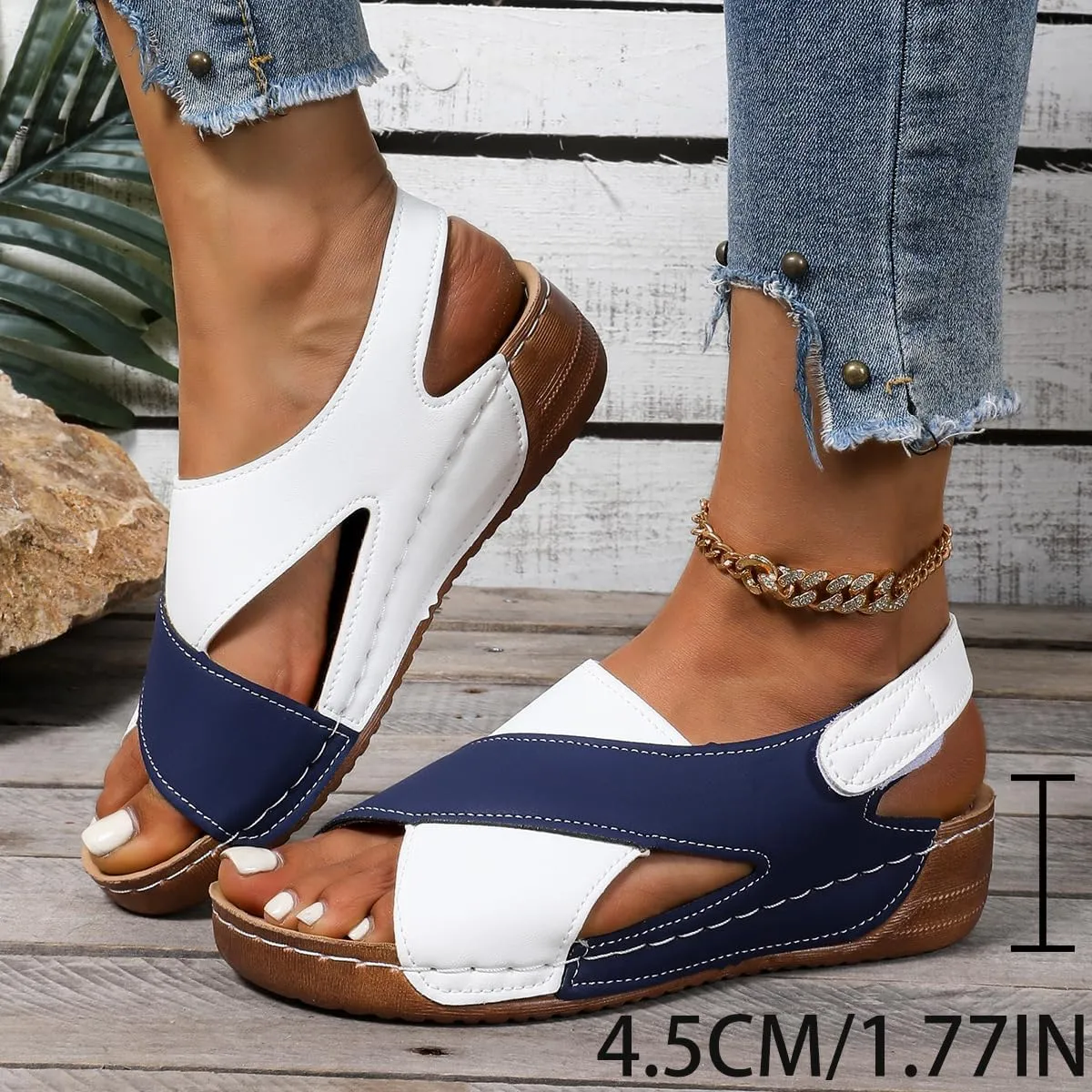 SACFOF Womens Orthopedic Sandals Summer Color Block Arch Support Shoes Casual Ankle Strap Slingback Comfortable Dress Shoes