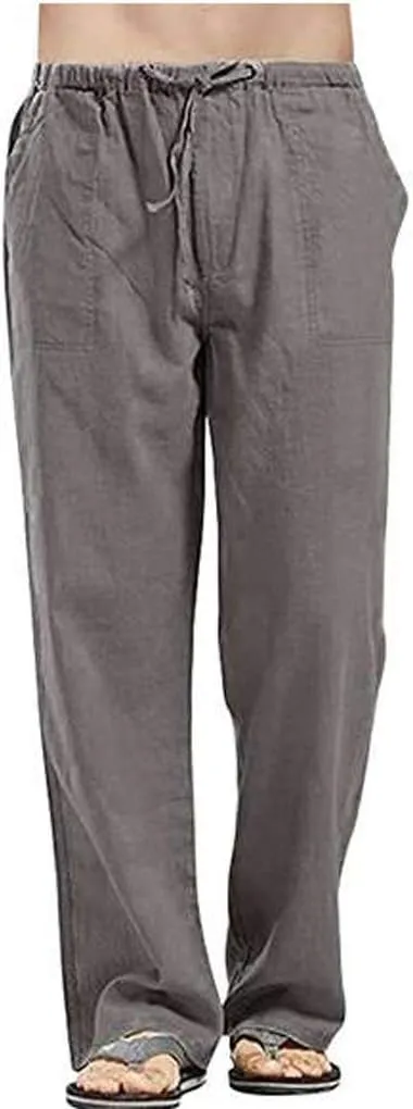 sdbrld Pants For Men Mens Stretchy Waist Pants Trendy Loose Fit Straight Legs Beach Pants Solid Cotton Overalls Pants