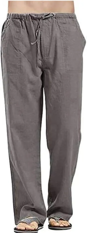 sdbrld Pants For Men Mens Stretchy Waist Pants Trendy Loose Fit Straight Legs Beach Pants Solid Cotton Overalls Pants