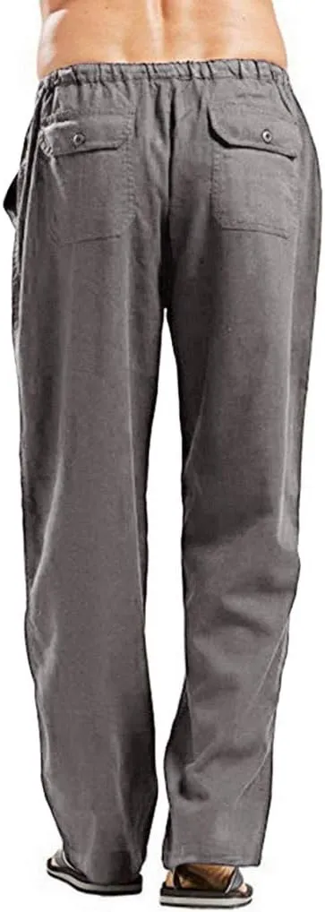 sdbrld Pants For Men Mens Stretchy Waist Pants Trendy Loose Fit Straight Legs Beach Pants Solid Cotton Overalls Pants