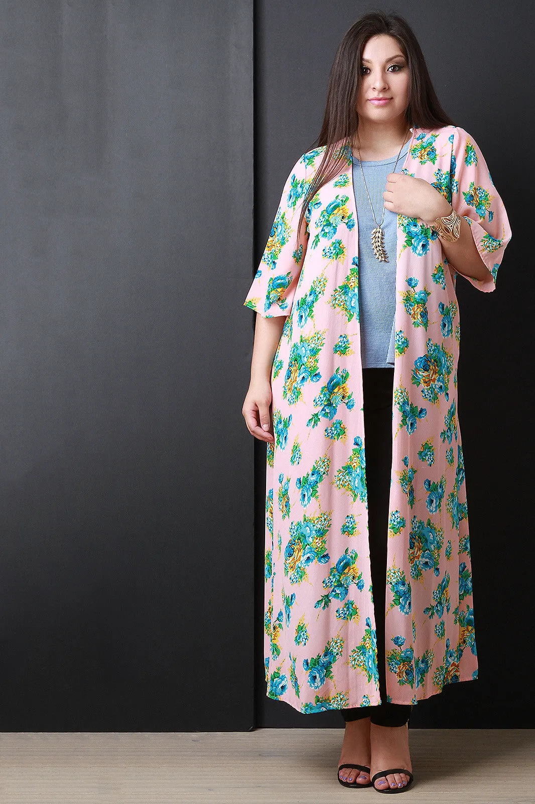 Semi-Sheer Floral Print Kimono