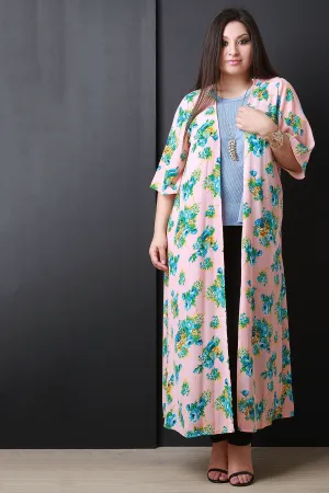 Semi-Sheer Floral Print Kimono