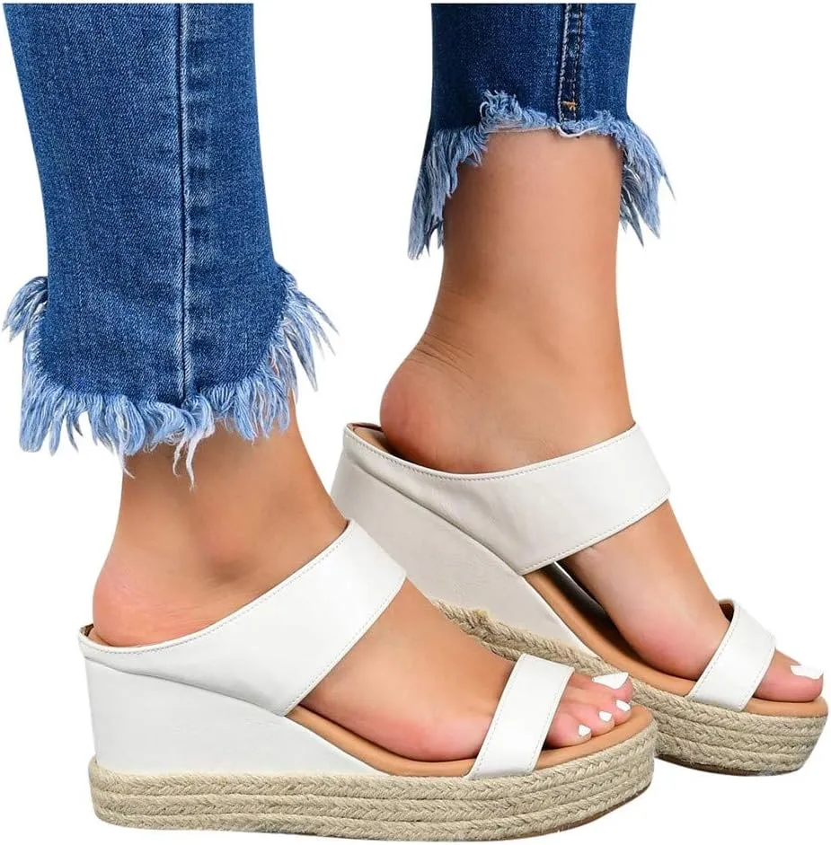 Shoes for Women Sandals, Womens Sandals Wedge Sandals Leather Slip on Platform Sandal Comfortable Flats Shoes