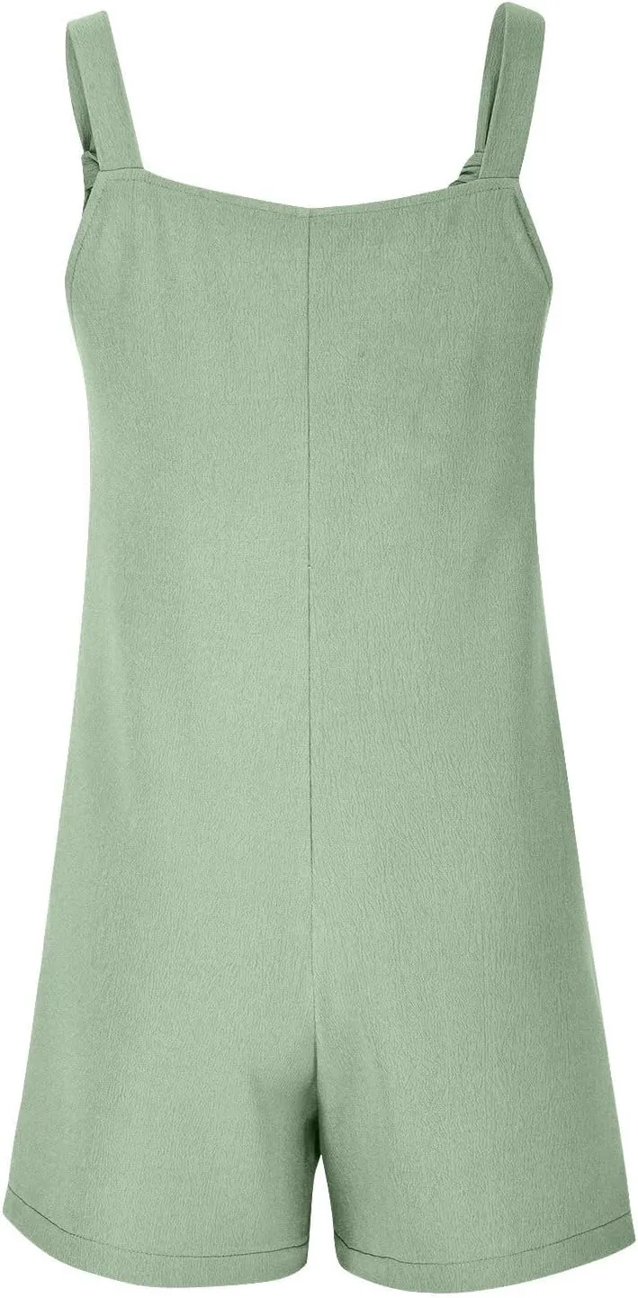 Short Rompers for Women Casual Adjustable Strap One Piece Jumpsuits for Women Summer Wide Leg Overall with Pockets