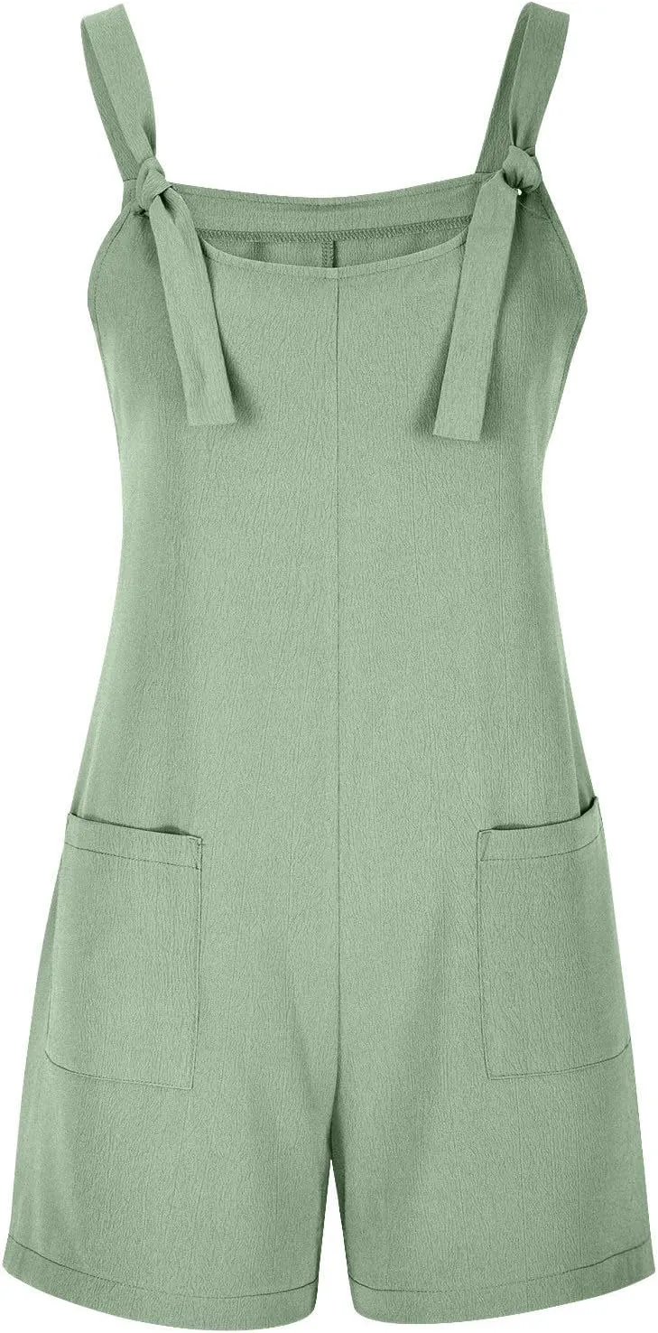 Short Rompers for Women Casual Adjustable Strap One Piece Jumpsuits for Women Summer Wide Leg Overall with Pockets