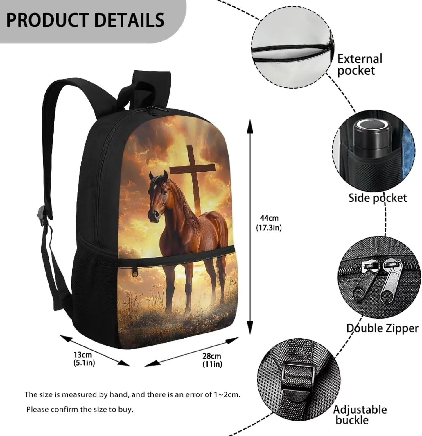 Showudesigns Cross Horse School Bags for Boys 10-12 12-14 Kids Backpack Middle High School Book Bag with Water Bottle Holder Students Schoolbag Back to School Daypack Satchel