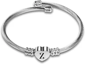 Silver Letter Z Heart Cuff Bracelets for Women Initial Jewelry Bracelets Jewelry for Women Personalized Gifts