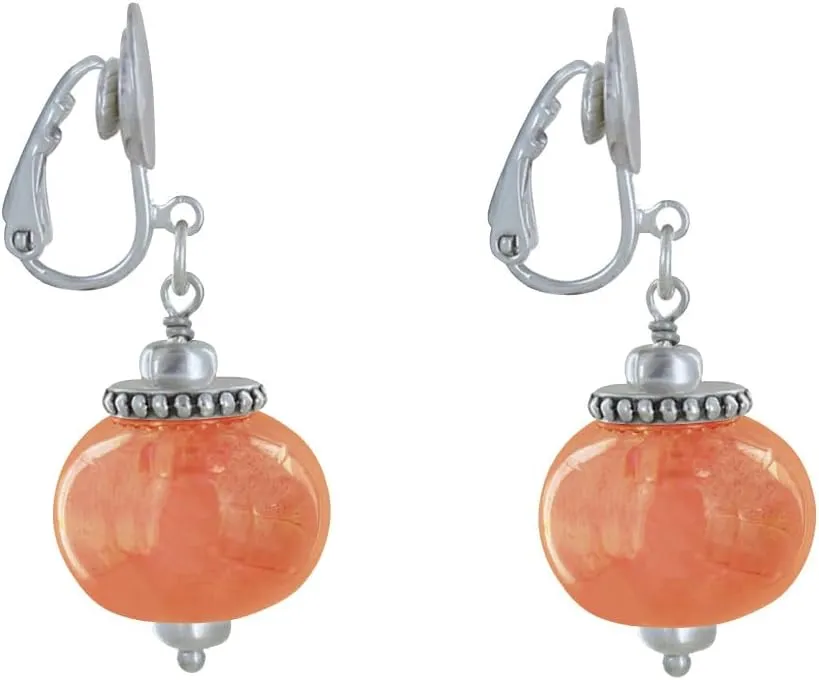 Silver Metal Clip Earrings and Large Ceramic Beads