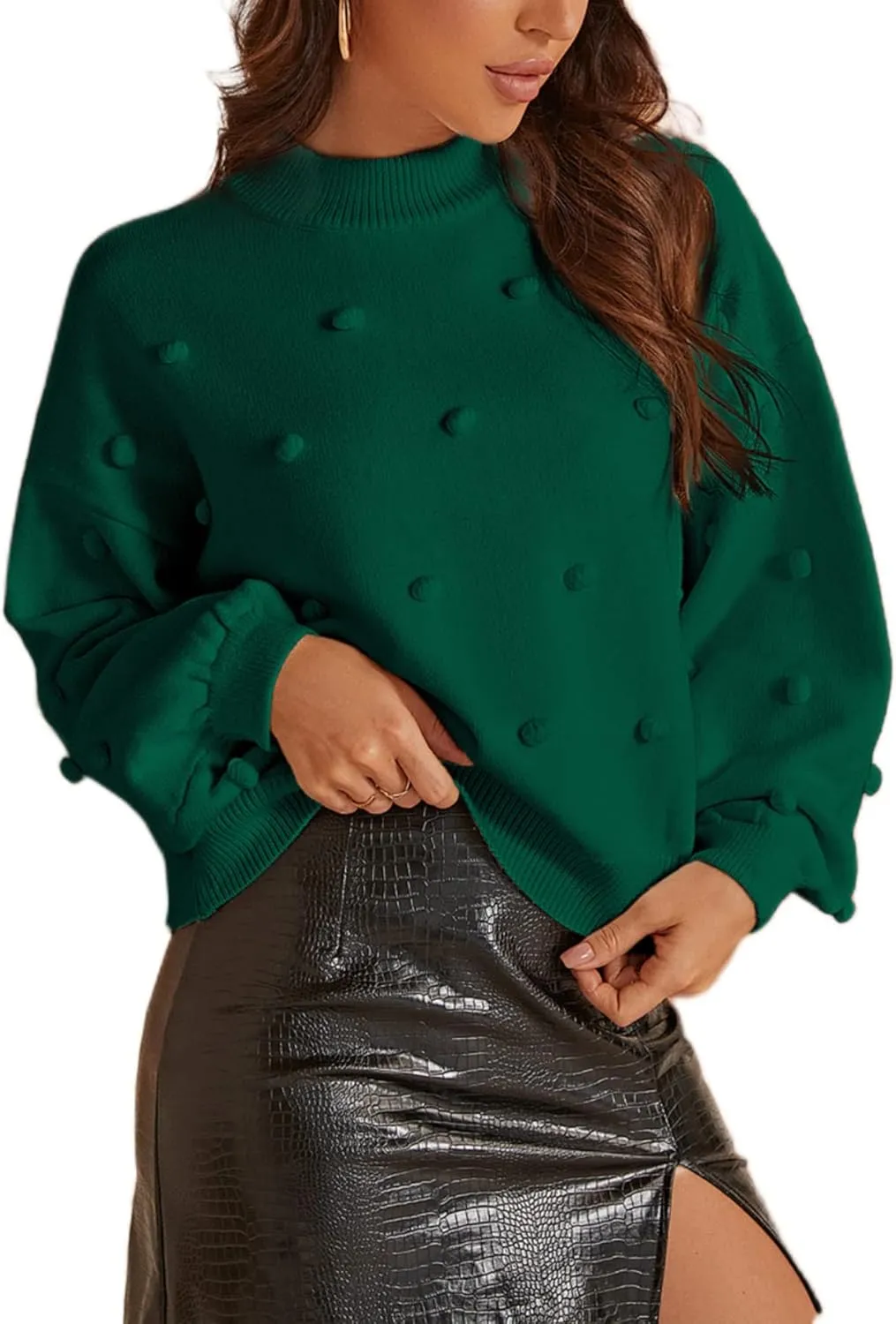 Simplee Women's Oversized Cropped Sweater Long Lantern Sleeve Knit Pullover Sweater