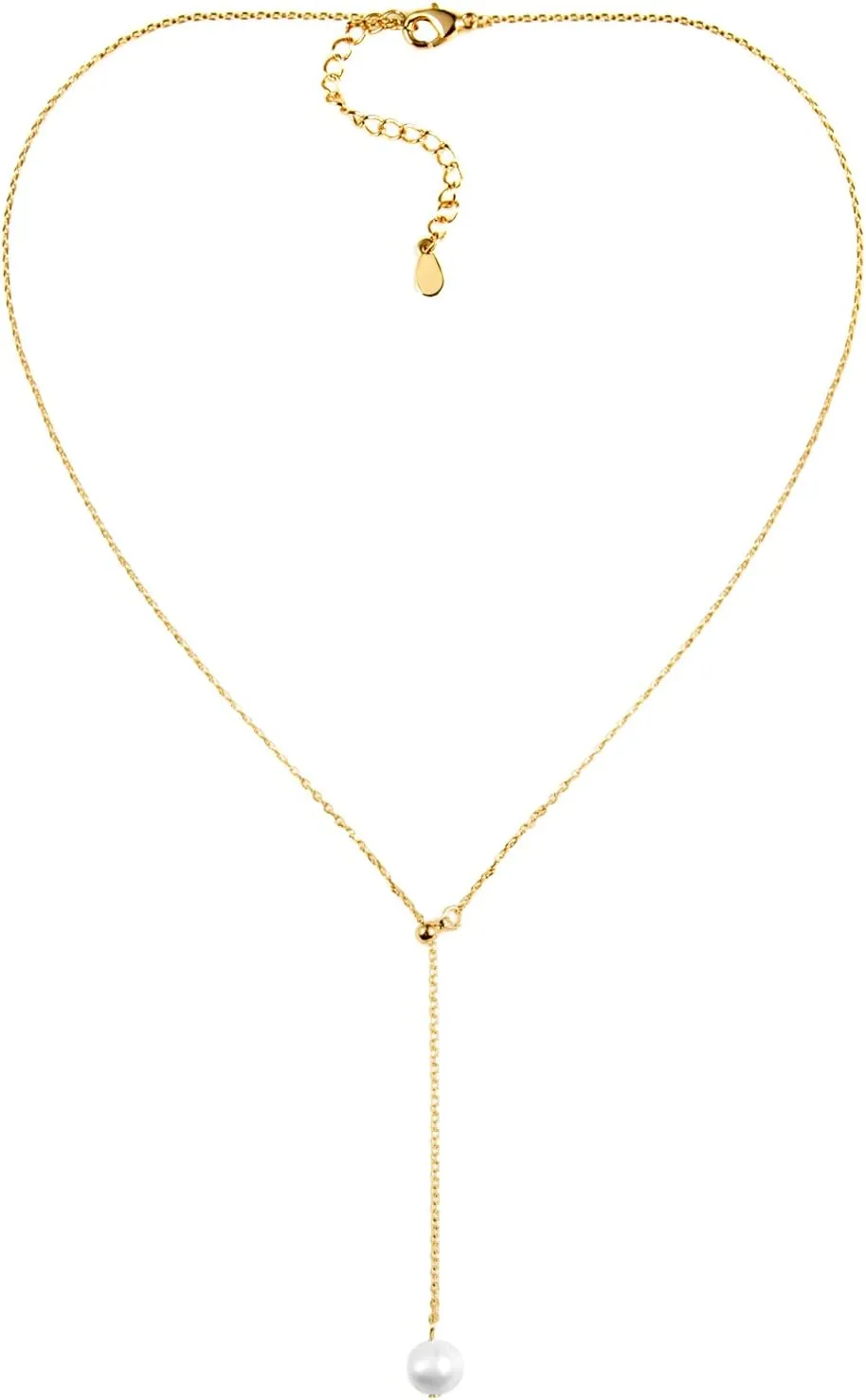 Single Natural-Pearl Adjustable Y-Shape Choker Necklace - Rose Gold / 18K Gold / White Gold Plated Ladies 1MM Tiny Chain Dainty Drop Dangle Pearl Necklace, Wedding Valentine Mother day Pearl Jewelry Gifts for Women.