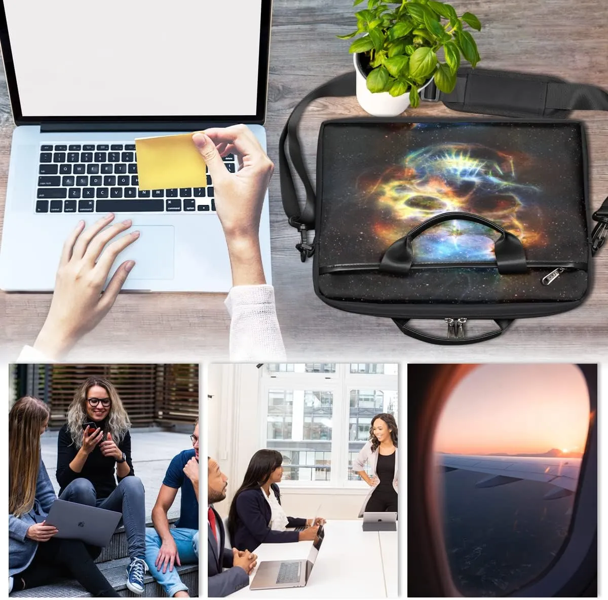 Skeleton Hand With Ring White Black Laptop Shoulder Messenger Bag Waterproof Laptop Briefcase with Padded Strap