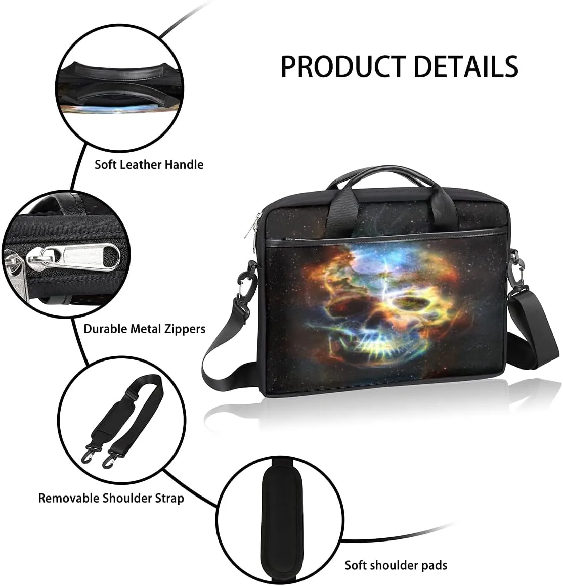 Skeleton Hand With Ring White Black Laptop Shoulder Messenger Bag Waterproof Laptop Briefcase with Padded Strap