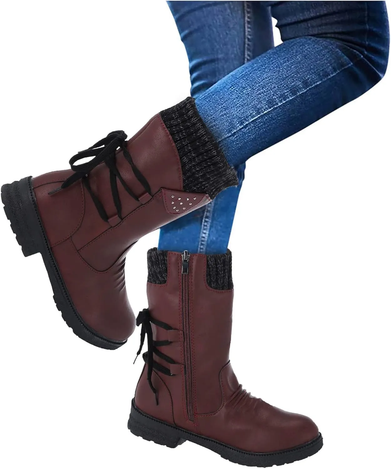 Slip on Winter Boots for Women Tall Womens Tall Waterproof Rubber Boots R Warm for Snow Women's Leather Winter Boots White Snow Boots Waterproof Calf Botas De Invierno Para Mujeres Bajitas