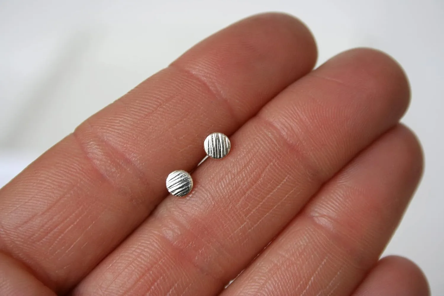 Small Minimalist Sterling Silver Stud earrings with Hammered Texture, 4mm Studs, Girls or Guys