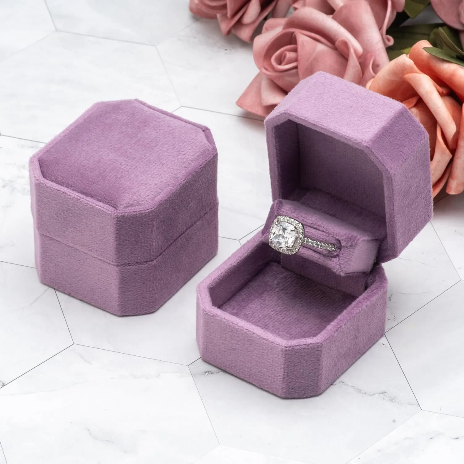 Small Velvet Single Ring Box for Engagement Proposal Wedding,Jewelry Ring Gift Box Jewelry Packaging Box (Purple)