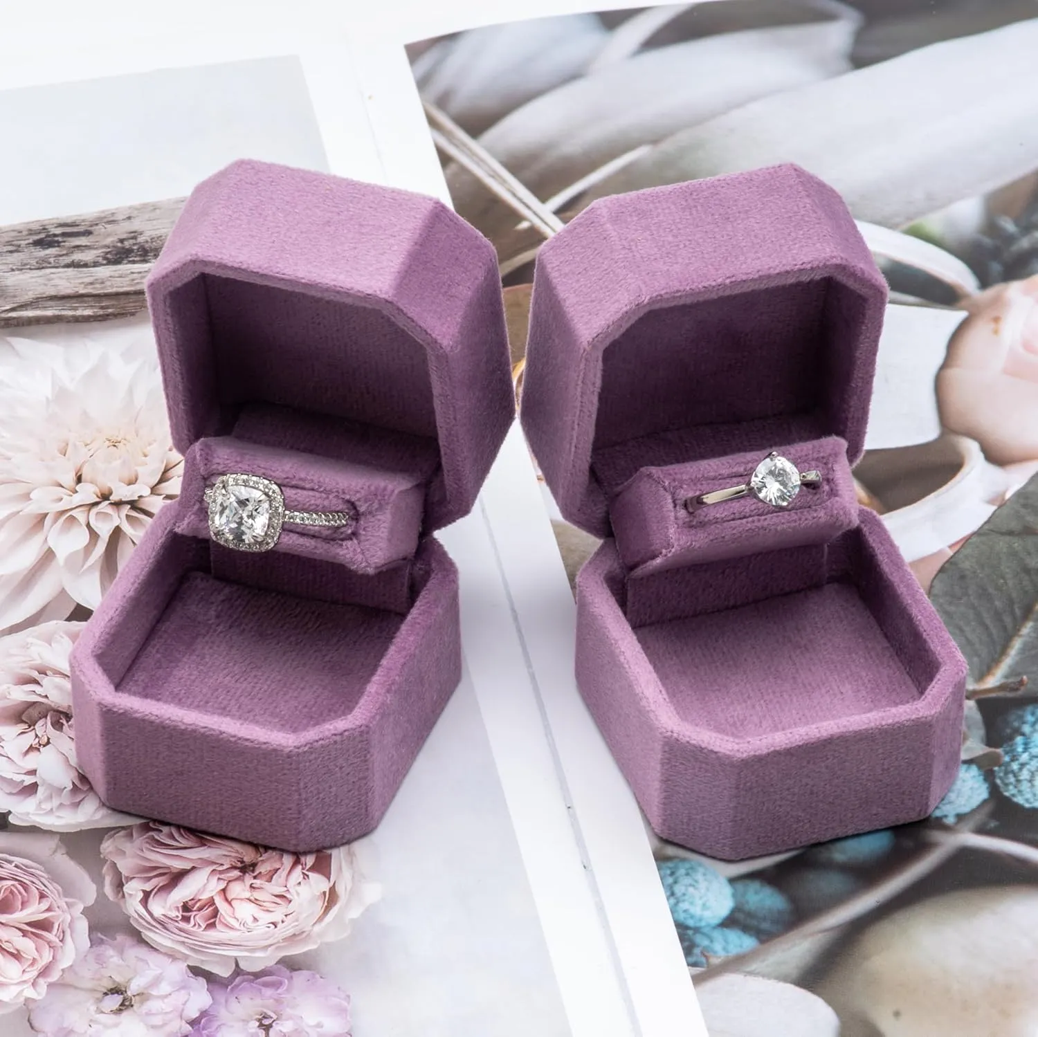 Small Velvet Single Ring Box for Engagement Proposal Wedding,Jewelry Ring Gift Box Jewelry Packaging Box (Purple)
