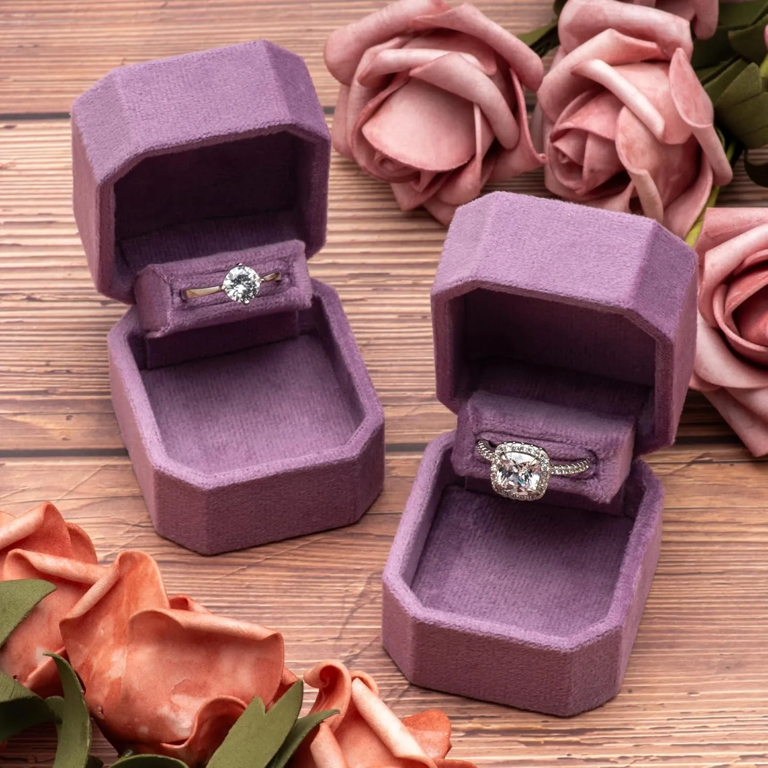 Small Velvet Single Ring Box for Engagement Proposal Wedding,Jewelry Ring Gift Box Jewelry Packaging Box (Purple)