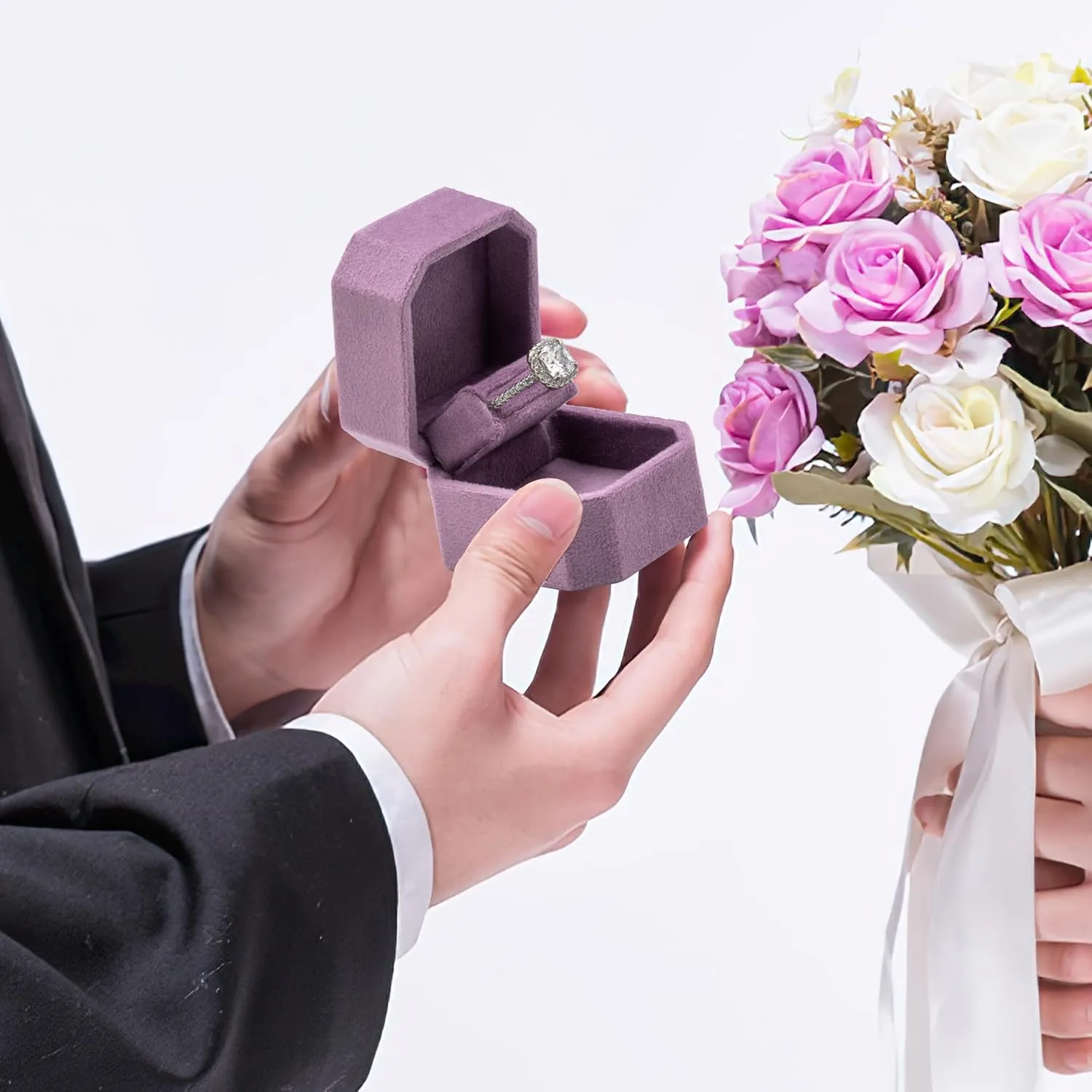 Small Velvet Single Ring Box for Engagement Proposal Wedding,Jewelry Ring Gift Box Jewelry Packaging Box (Purple)