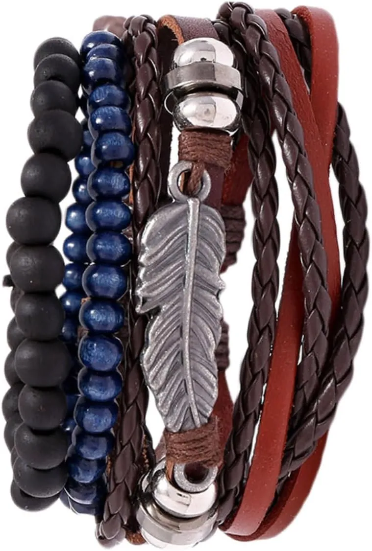 SOIMISS Cowhide Bracelet Set Braided Vintage Bracelet for Women Fashion Jewelry Handmade Leather Wrist Chain Adjustable Bangle