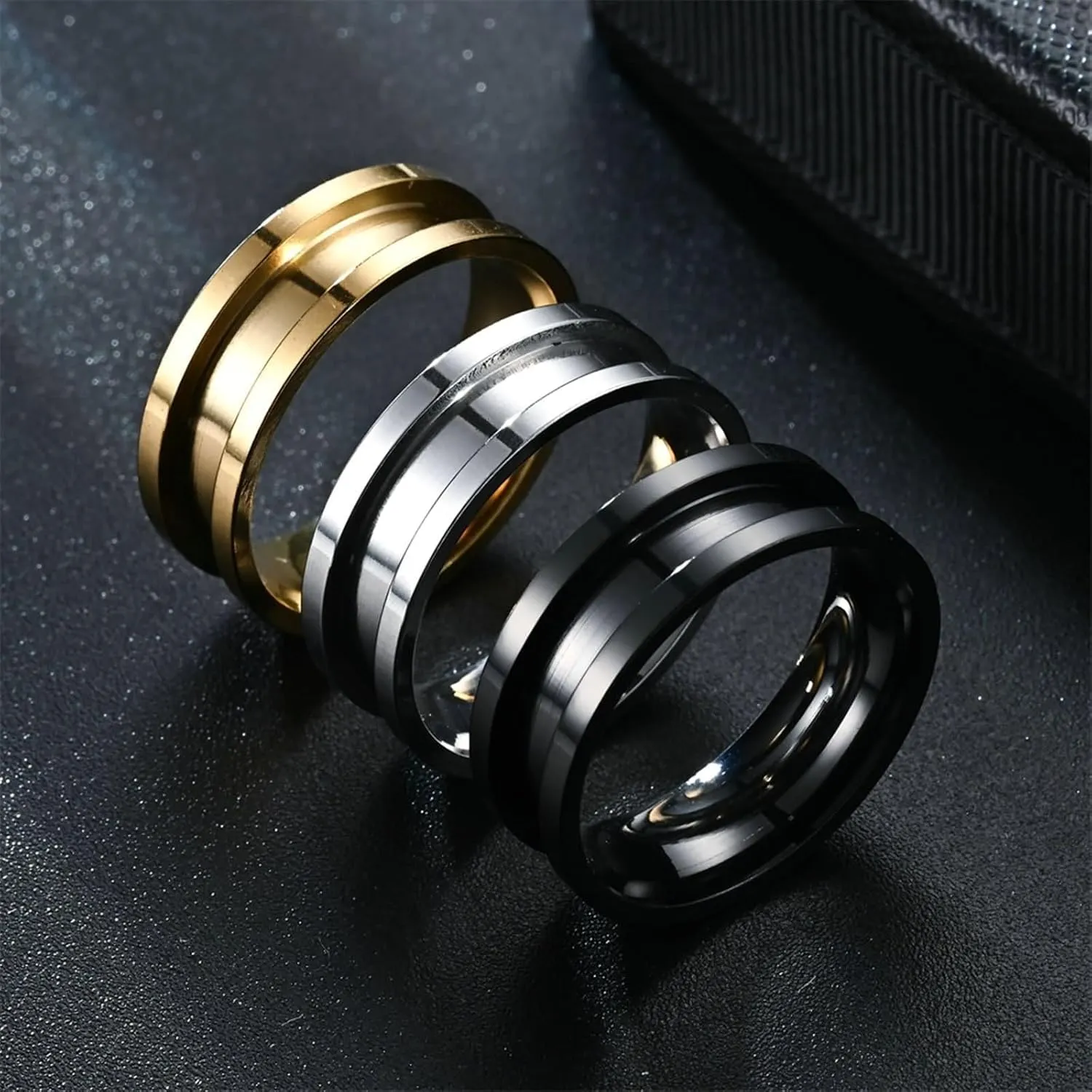 Stacking Rings Jewelry, Wedding Ring Sets 8mm Wide with Groove Stainless Steel Vintage Jewelry for Women