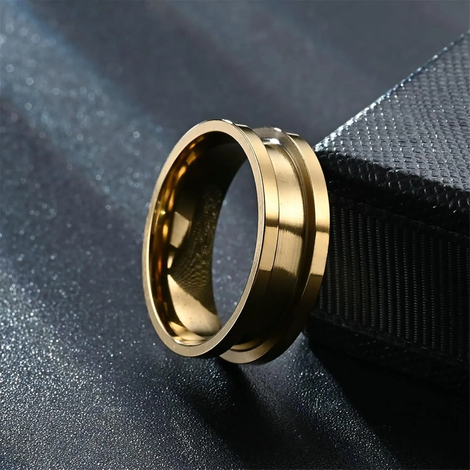 Stacking Rings Jewelry, Wedding Ring Sets 8mm Wide with Groove Stainless Steel Vintage Jewelry for Women