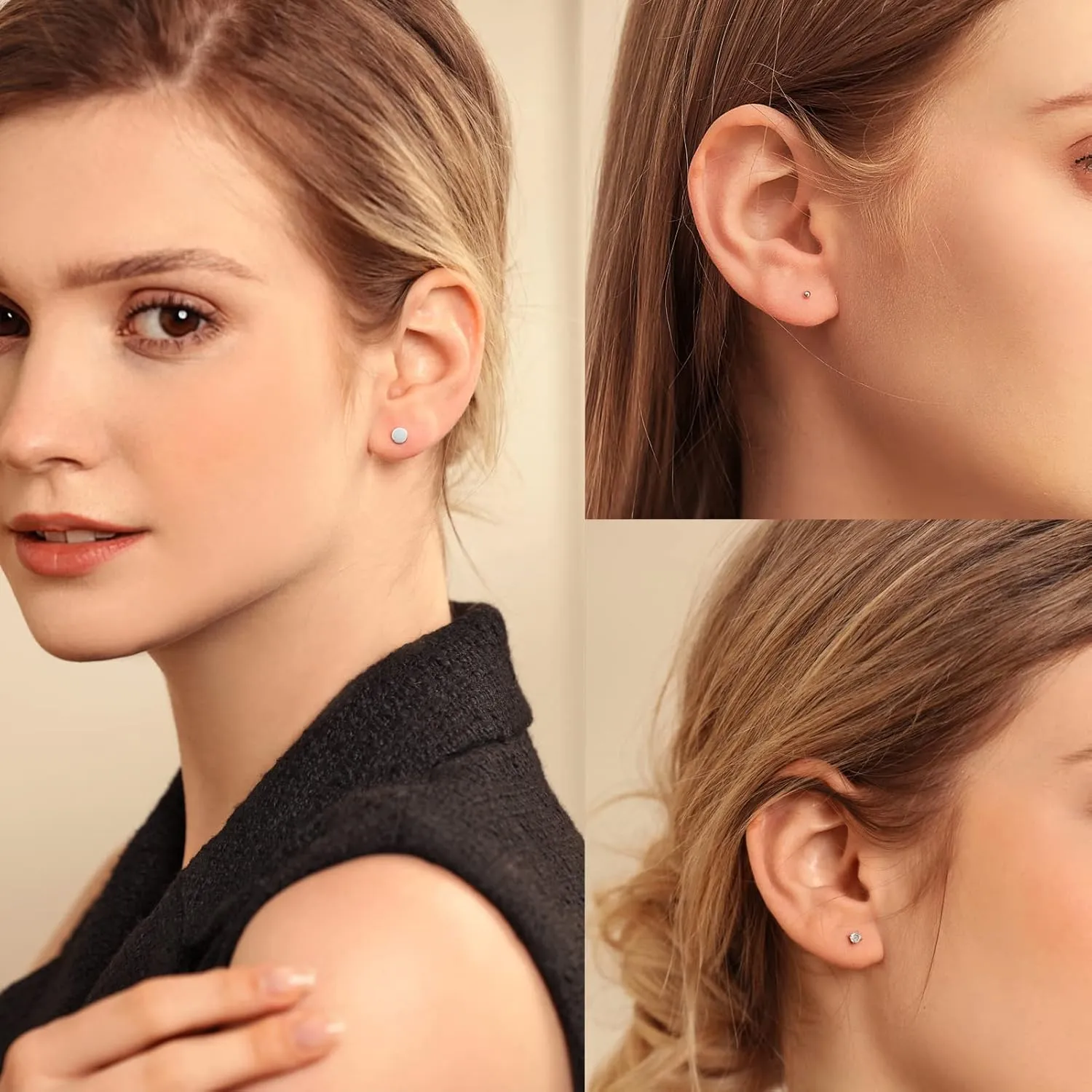 Stud and Hoop Earrings Set for Women 18K Gold Filled CZ Small Ball Studs Huggie Earrings Hypoallergenic Cartilage Earring Sets for Multiple Piercing