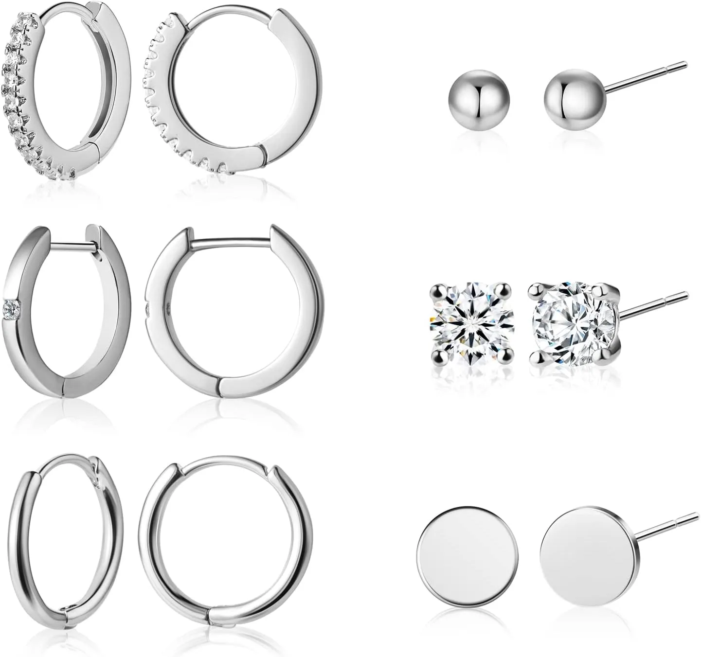 Stud and Hoop Earrings Set for Women 18K Gold Filled CZ Small Ball Studs Huggie Earrings Hypoallergenic Cartilage Earring Sets for Multiple Piercing