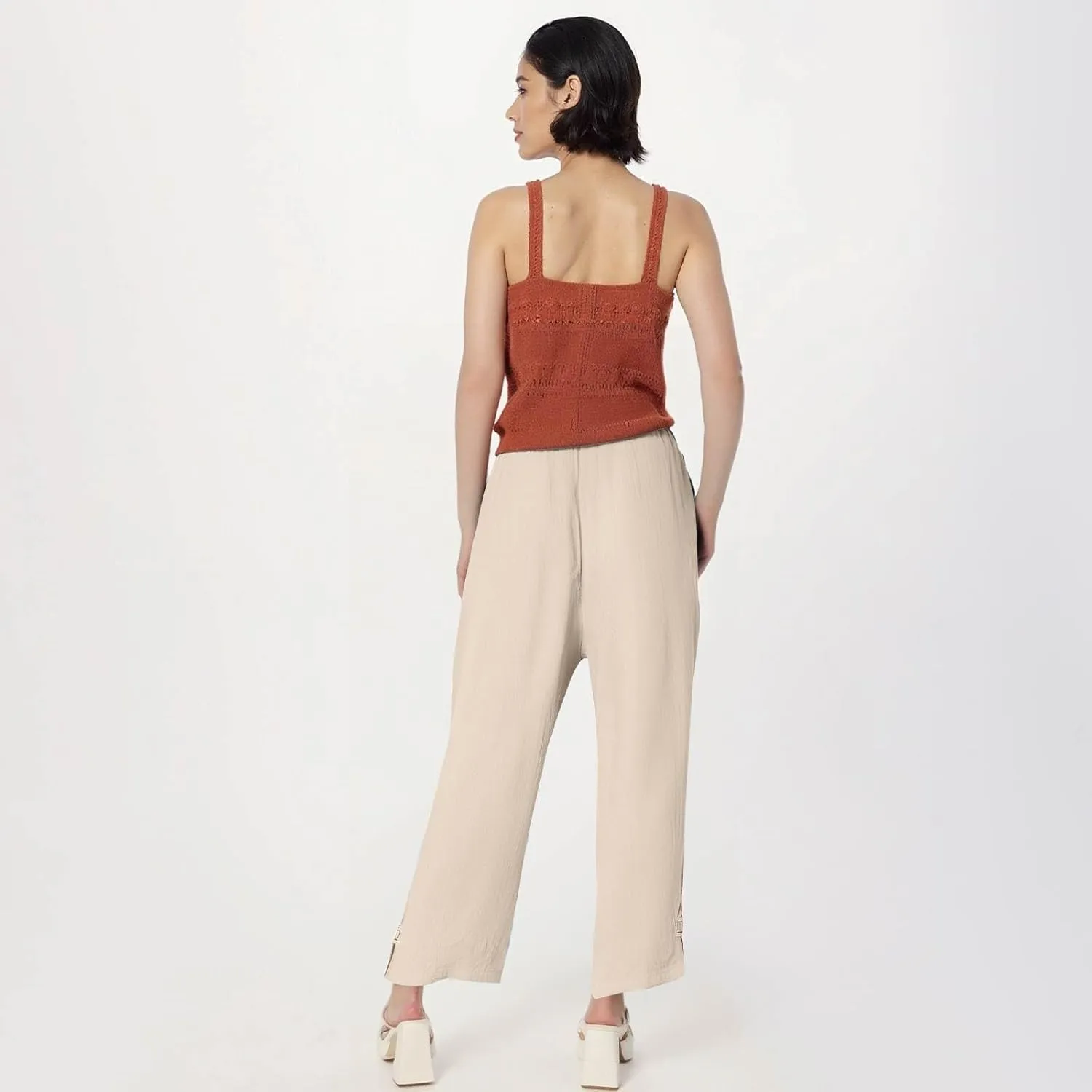 Summer Palazzo Pants for Women Loose High Rise Capri Pants Comfy Baggy Cropped Elastic with Pocket Trousers Solid 2025